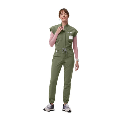 Cralom Zipper Mandarin Collar Nurse Jumpsuit - Women's Medical Uniform