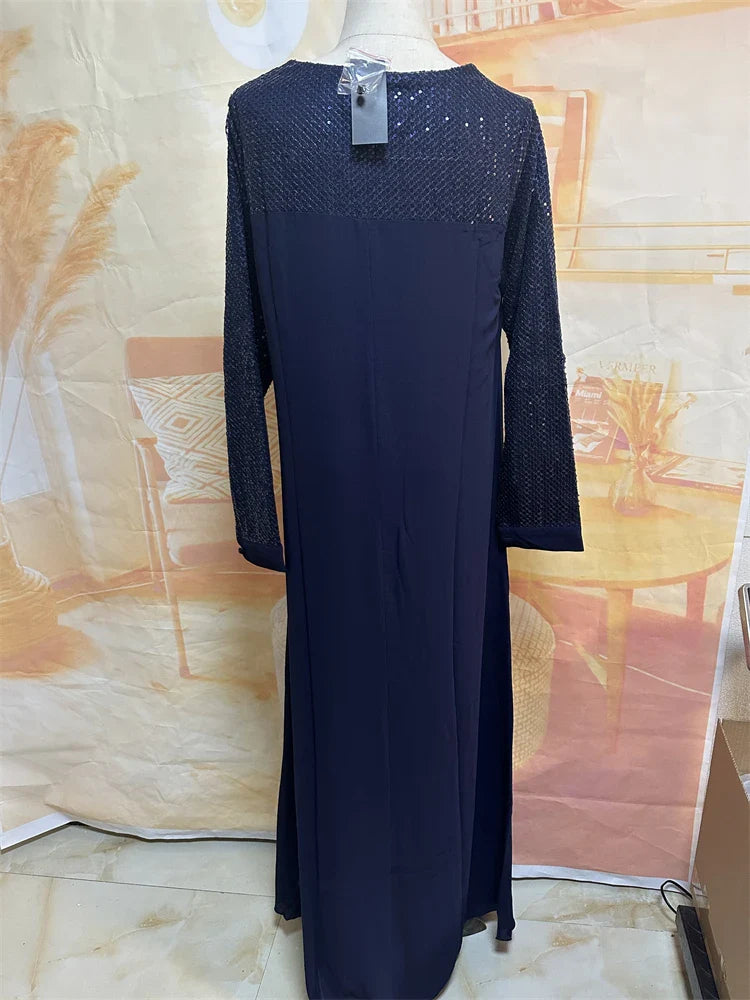 Cralom Ramadan Eid Blue Abaya - Dubai Luxury Dress for Muslim Women