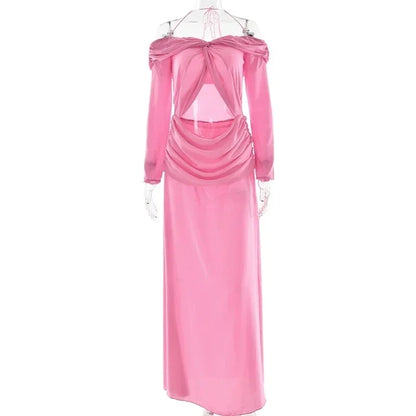Cralom Elegant Solid Long Sleeve Maxi Dress for Summer Events