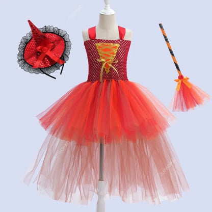 Cralom Dark Queen Witch Tu Tu Dress with Feather Tail for Children's Day