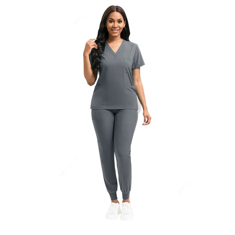 Cralom Stretch Scrub Set: Top & Pants With Pocket, Premium Nurse Doctor Uniform