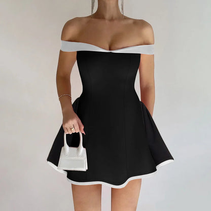 Cralom Strapless One-Shoulder Slim Fit Short Dress in Solid Color