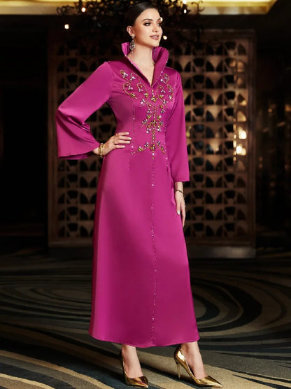 Ramadan Rose Red Abaya by Cralom - Elegant Muslim Evening Party Dress