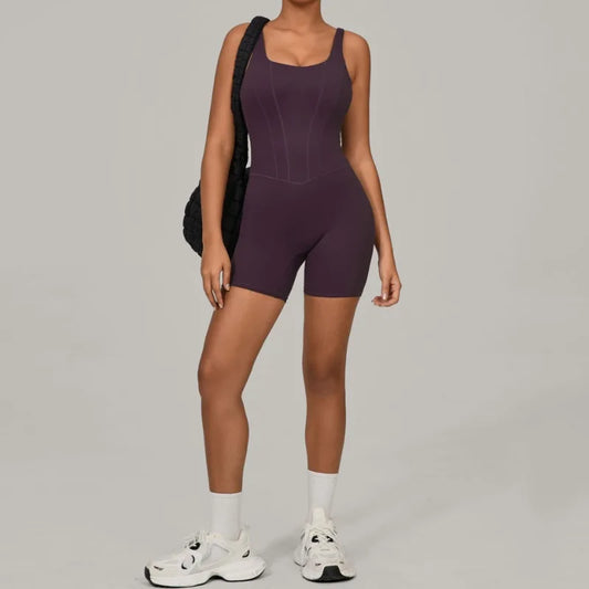 Cralom Quick-Dry Gym Romper with Adjustable Strap and Open Back