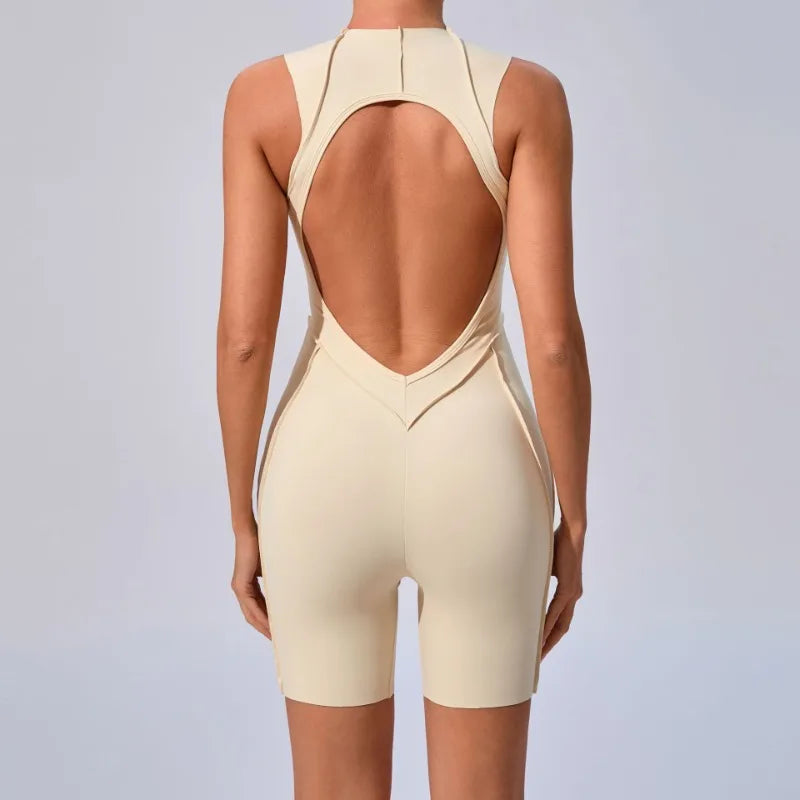 Cralom Color-Block Yoga Jumpsuit: Open Back, Soft Stretch, Gym Running Outfit
