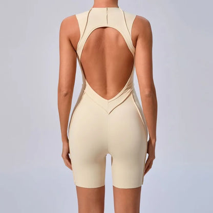 Cralom Color-Block Yoga Jumpsuit: Open Back, Soft Stretch, Gym Running Outfit