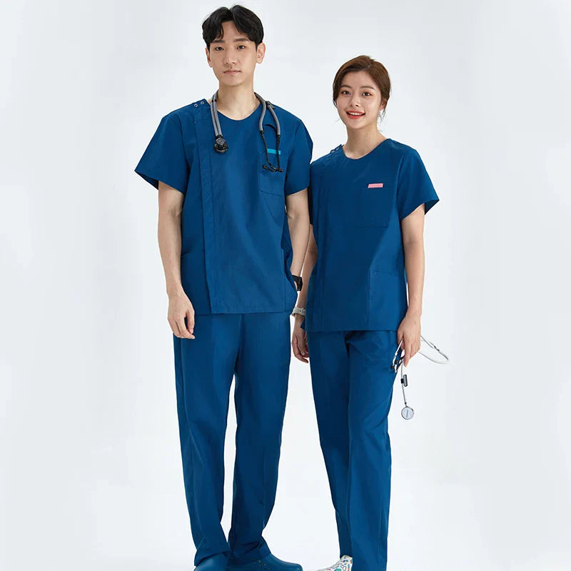 Cralom Heather Scrub Set: Men Women Zip Top, Drawstring Pants 2pc Slim Tunic