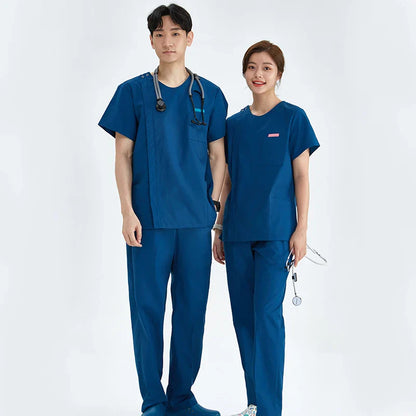 Cralom Heather Scrub Set: Men Women Zip Top, Drawstring Pants 2pc Slim Tunic