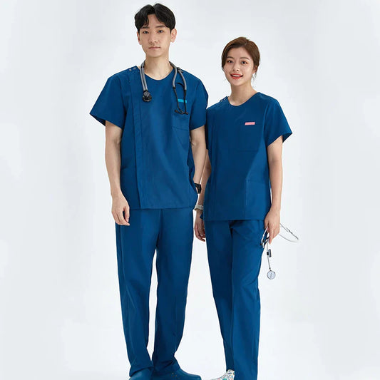 Cralom Heather Scrub Set: Men Women Zip Top, Drawstring Pants 2pc Slim Tunic