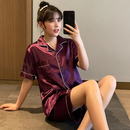 Cralom Summer Ice Silk Short Sleeve Cardigan - High-End Ins Style Home Wear