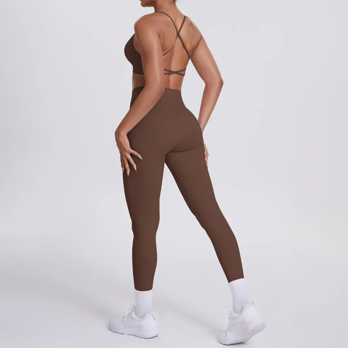 Cralom Seamless Yoga Set: Cross Back Sports Bra & High Waist Booty Lifting Leggings