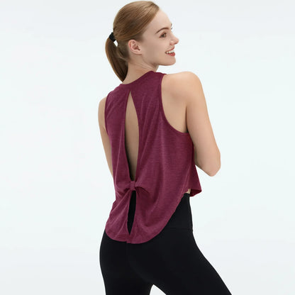 Cralom Hollow Out Yoga Tank Top, Quick Dry Workout Vest, Fitness Running Shirt