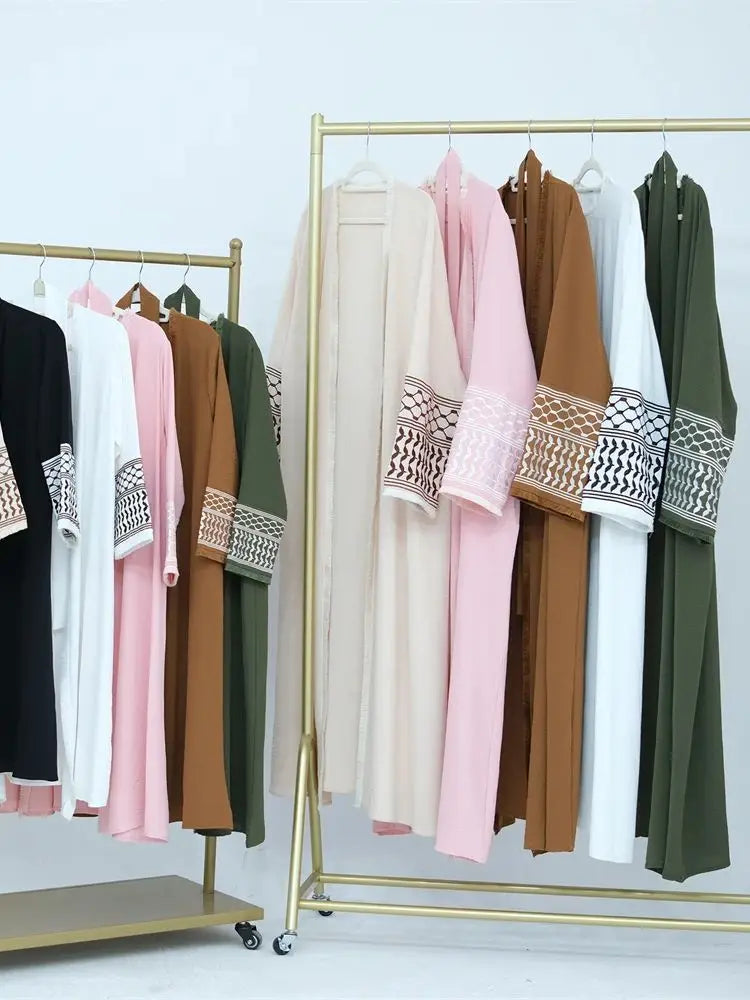 Cralom Ramadan Eid Embroidered Kimono Abaya - Elegant Muslim Kaftan Dress