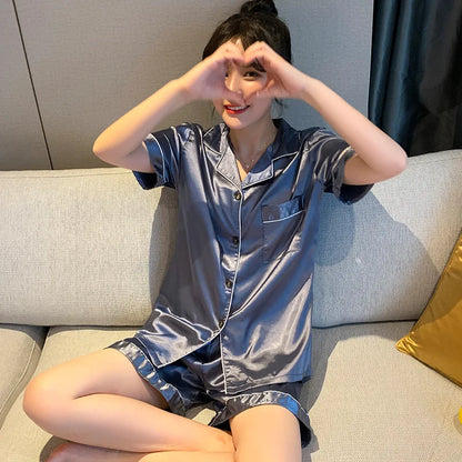 Cralom Summer Ice Silk Short Sleeve Cardigan - High-End Ins Style Home Wear