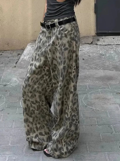 Cralom High Waist Vintage Leopard Wide Leg Jeans - 2025 Collection