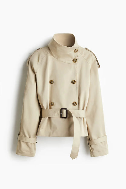 Cralom Button Trench Jacket for Women - Fashionable Solid Splice Design