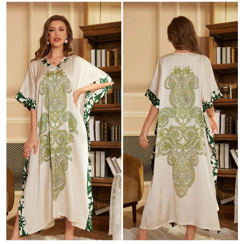 Cralom Printed Long Nightdress for Women in Elegant Spring Design