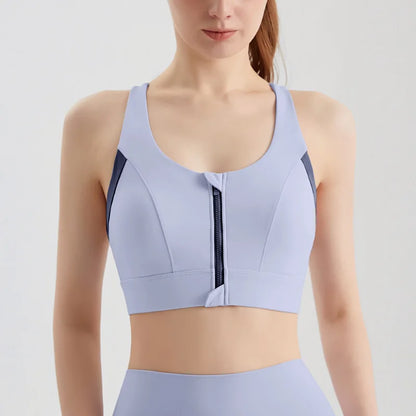 Cralom Front Zip Yoga Bra with Built-in Pads, Racer Back High-impact Support Crop Top