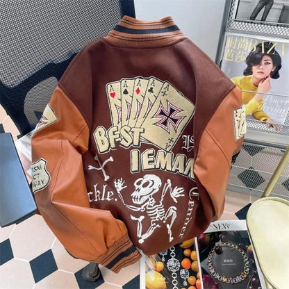Cralom Flocking Splice Jacket: Y2K High Street Fashion Hip-hop Loose Tooling Uniform