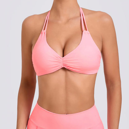 Adjustable Yoga Sports Bra for Women by Cralom: Halter Cross-Back Workout Top