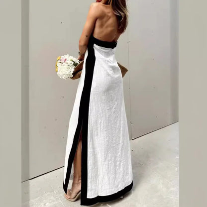 Cralom Cross Back Cotton Linen Dress for Spring and Summer 2025