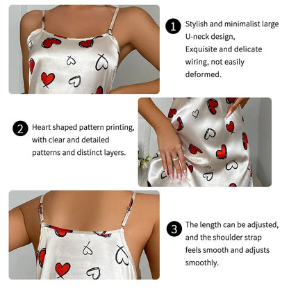 Cralom Silk Suspender Nightdress Pink Mini Dress Sleepwear for Women