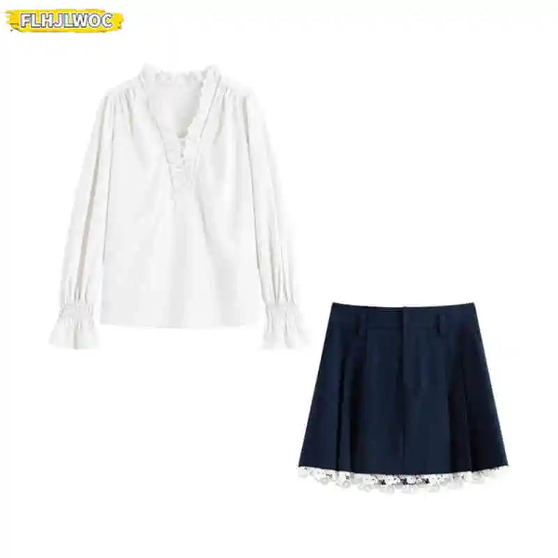 Cralom Sweet Lolita Style Mini Skirt with Ruffles and Lace Embellishments