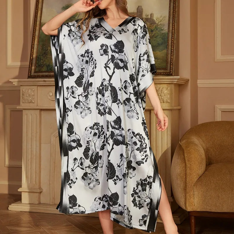 Cralom Printed Long Nightdress for Women in Elegant Spring Design
