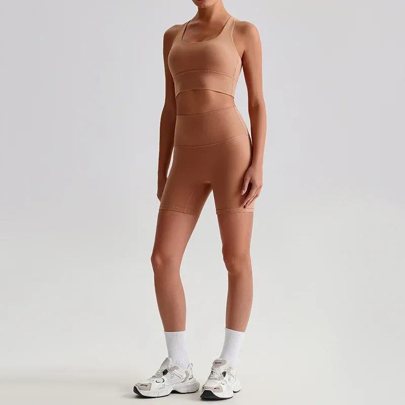 Cralom Seamless Yoga Set: Backless Bra & Booty-Lifting Shorts for Gym & Running