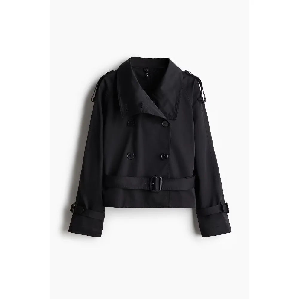 Cralom Button Trench Jacket for Women - Fashionable Solid Splice Design