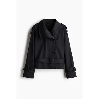 Cralom Button Trench Jacket for Women - Fashionable Solid Splice Design