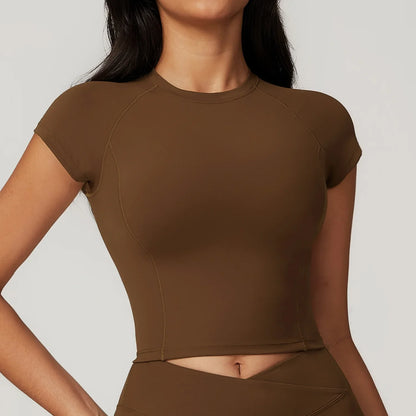 Cralom Yoga Fitness Top | Push Up Short Sleeve Sport T-Shirt