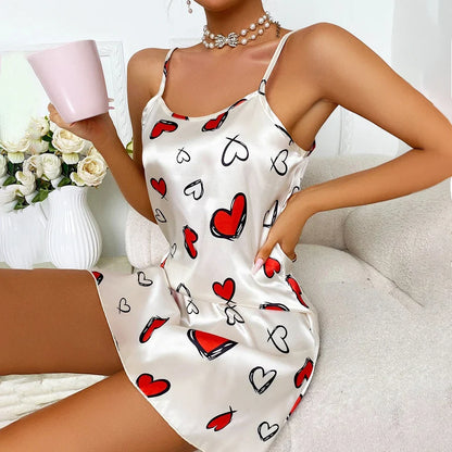 Cralom Silk Suspender Nightdress Pink Mini Dress Sleepwear for Women