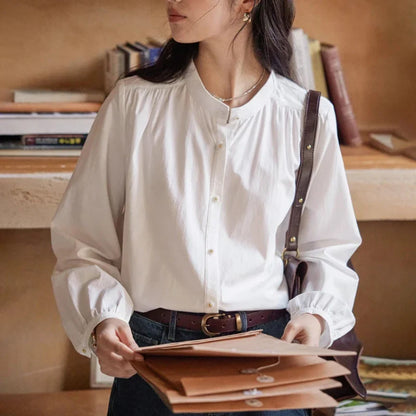 Cralom Green Button Vintage Style Long Sleeve Blouse for Girls