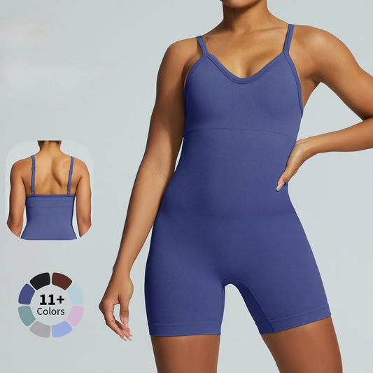 Cralom Seamless Yoga Jumpsuit Set with Pads & Adjustable Straps