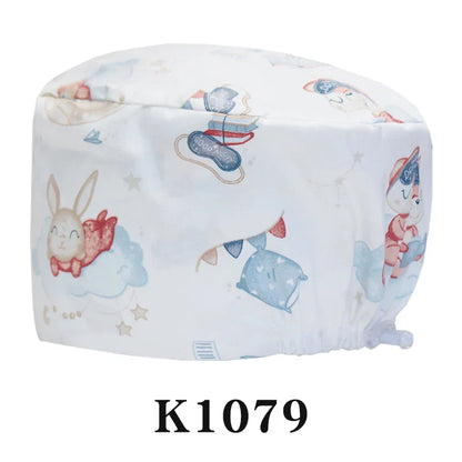 Cralom Cartoon Print Scrub Cap - Comfortable Women's Nurse Hat
