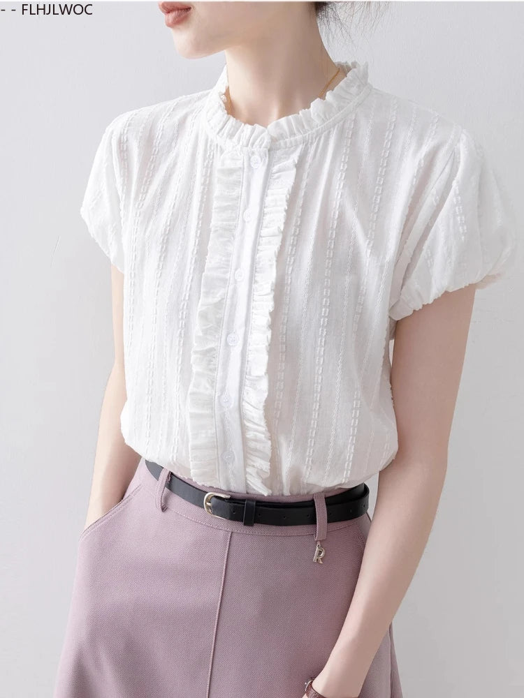 Cralom Ruffles Blouse in Sweet Japan Style for Preppy Girls