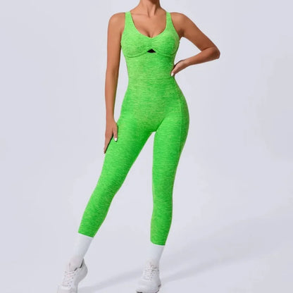 Cralom Seamless Yoga Jumpsuit for Women - Peach Hip Raise Beauty Back Dance Suit