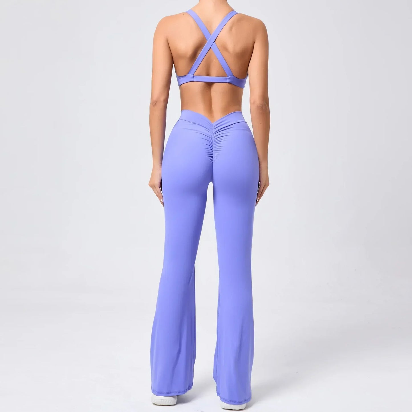 Cralom Flared Pants & Beauty Back Bra Set - Brushed Fabric Yoga Suit