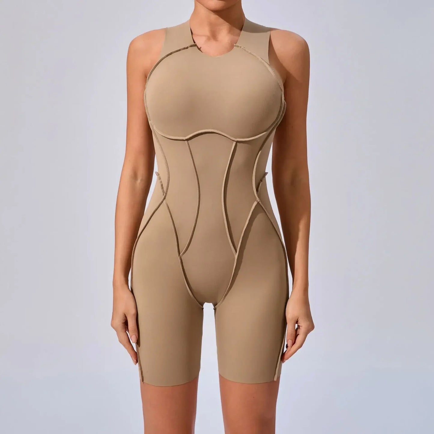 Cralom 3D Line Tight Yoga Jumpsuit Open Back Fitness Bodysuit Women