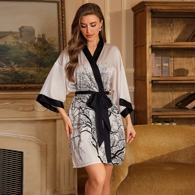 Cralom Seven-quarter Sleeves Silk Pajama Set for Women