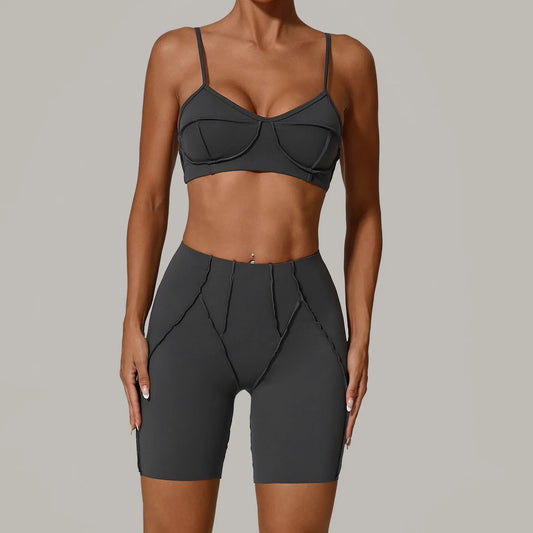 Cralom Yoga Push-up Bra & Shorts Set: Fitness 2-Piece Gym Sportswear for Women
