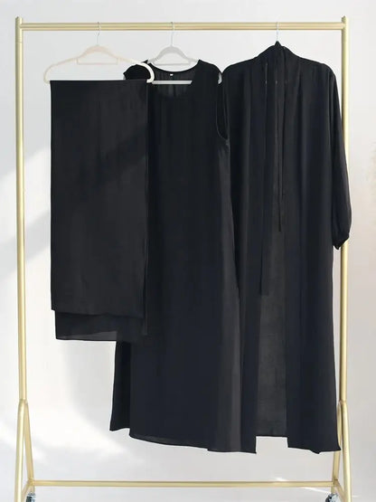 Cralom Ramadan Eid Abaya Kaftan Set with Hijab, Kimono & Dress