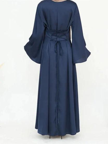 Cralom Ramadan Eid Satin Abaya Kaftan Robe Modest Dress