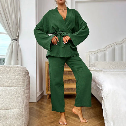 Cralom Women's Cotton Pajama Set with Robe and Pants
