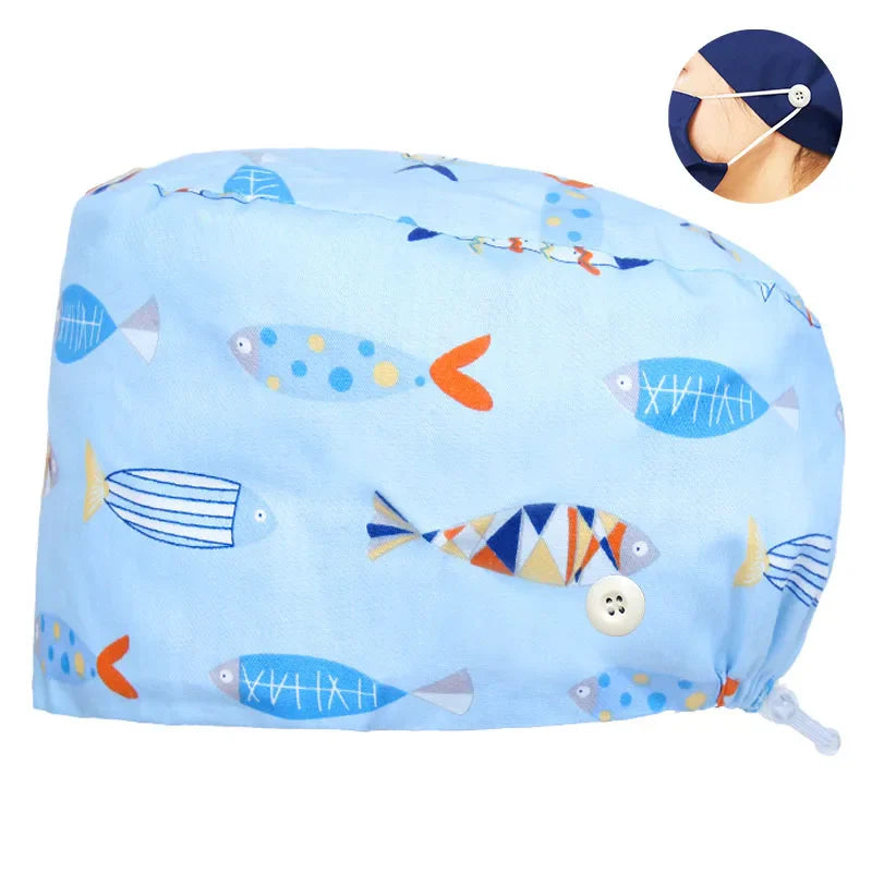 Cralom Dental Patterned Scrub Cap – Adjustable Surgical Work Hat for Nurses & Doctors