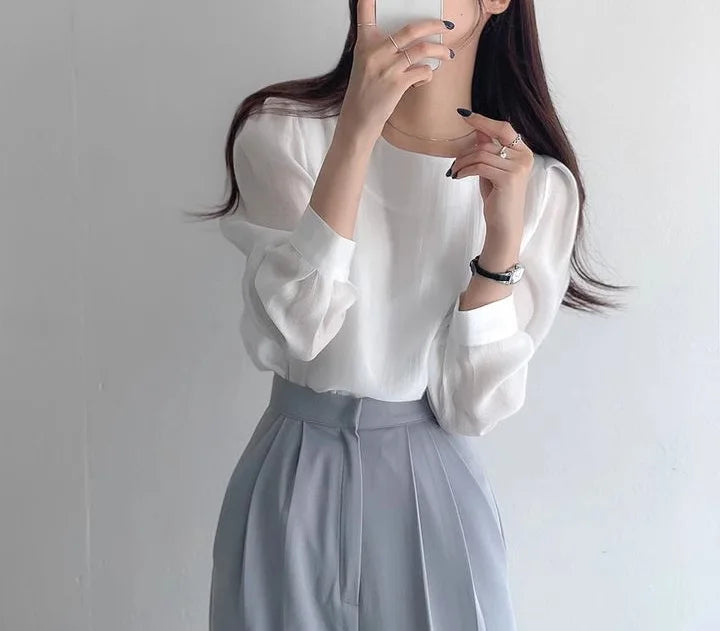 Cralom Chic Summer Blouse with Bubble Sleeves