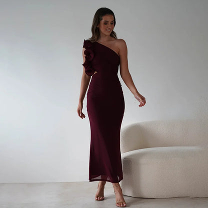 Cralom Floral Mesh One Shoulder Wrap Dress