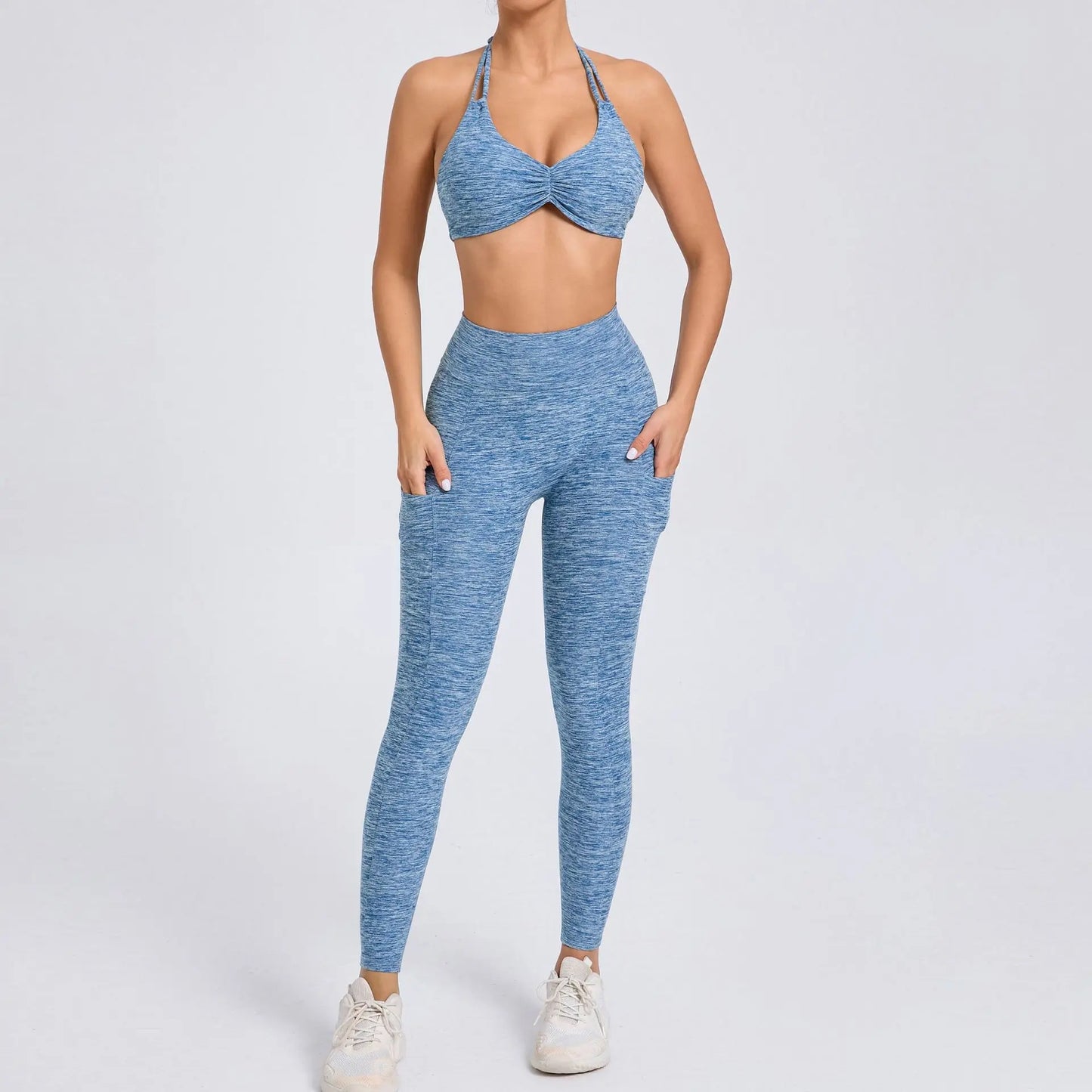 Cralom Color-Block High Waist Yoga Set - Slim Fit Bra & Pants