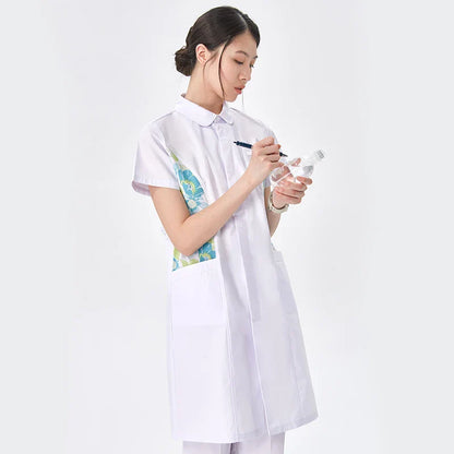 Cralom Flower Print Nurse Gown - ICU Robe Medical Scrub Uniform
